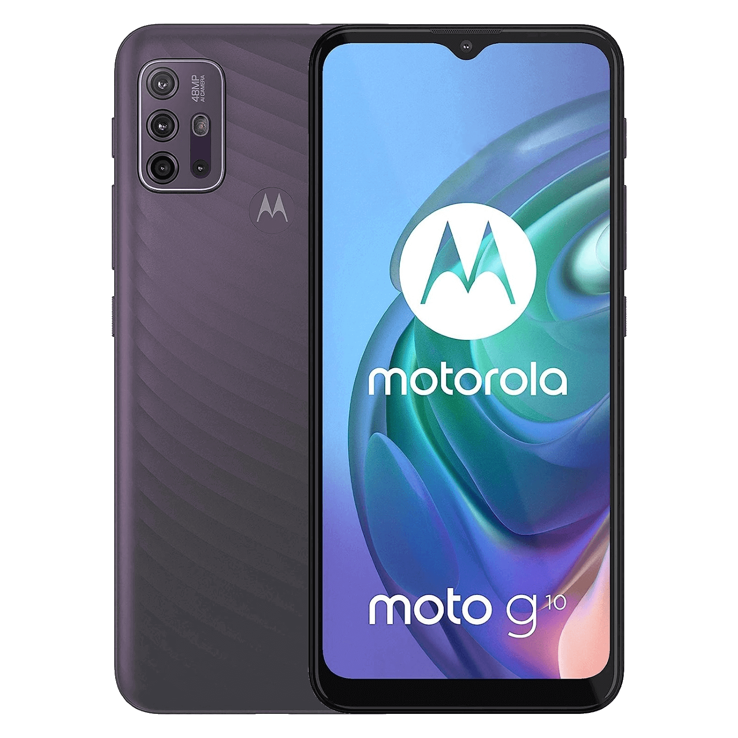 Motorola G10 - Aurora Grey - 64GB - Good 6 Motorola Moto G10 smartphone, purple design.