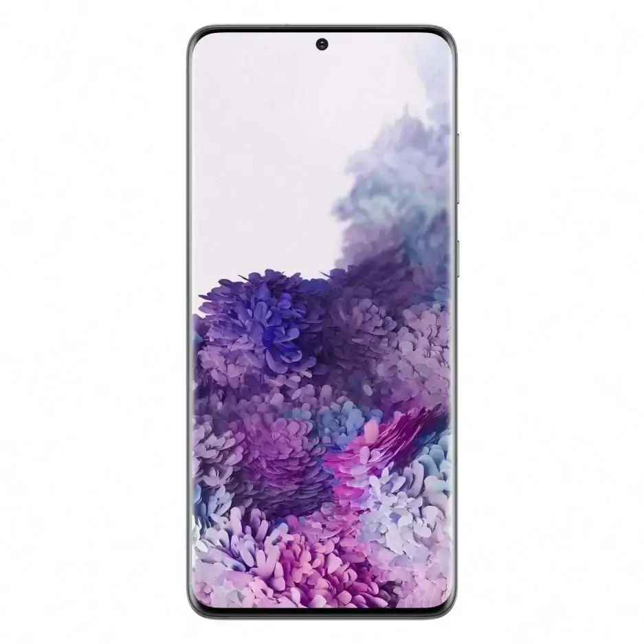Samsung Galaxy S20 Plus 5G - Cosmic Grey - 128GB - Like New 4 Smartphone with vibrant floral wallpaper.