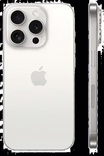 iPhone 15 Pro - 128GB - White Titanium - Like New 3 White iPhone with silver camera lenses.