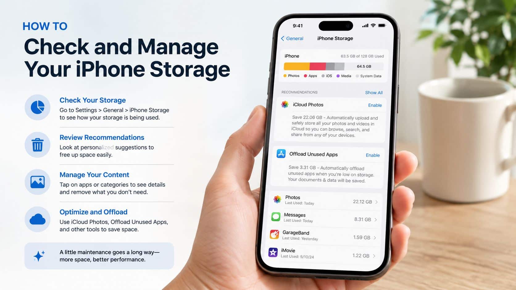 iPhone Storage Options: A Practical UK Guide for 2026 3 A hand holding an iPhone displaying the settings menu for checking and managing device storage usage.