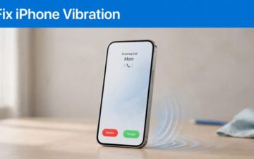 An upright iPhone shows an incoming call with a subtle vibration ripple.
