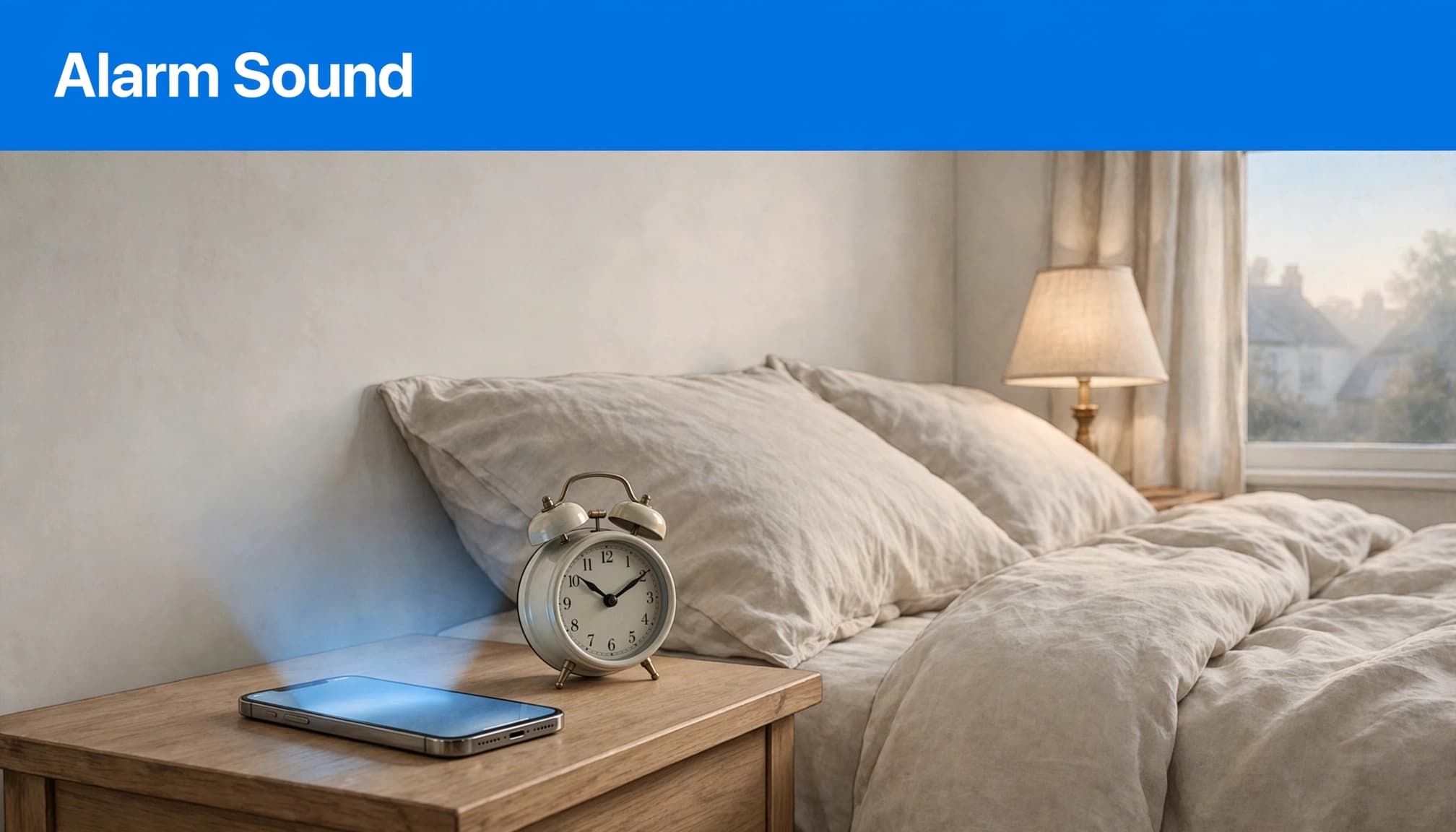 Why Is My iPhone Alarm Not Making a Sound? 1 A smartphone and alarm clock on a bedside table with the headline Alarm Sound above.