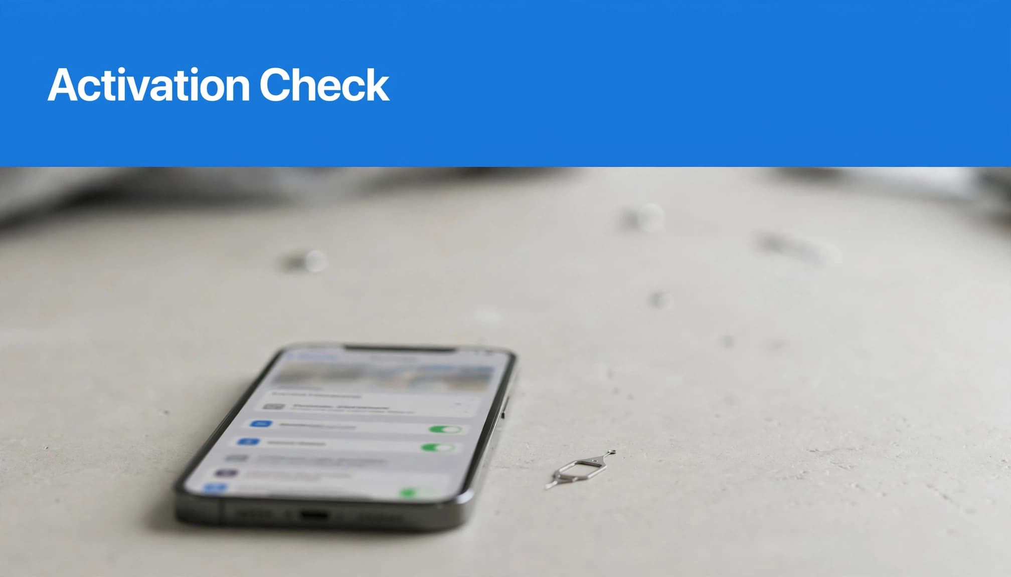 iMessage Not Activating? Fix It Before Resetting 59 A smartphone and a SIM ejector tool rest on a surface, with a blue headline bar reading Activation Check.